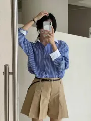 ストライプ バイカラー シャツ ブルー 一回 着用