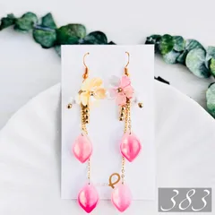 【383】ハンドメイド ピアス イヤリング 春物 桜 フラワー 花びら ピンク