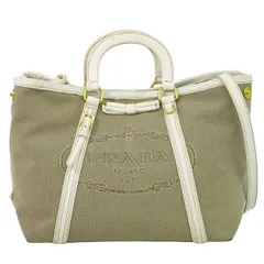 本物 プラダ PRADA キャンバス 2WAY ショルダーバッグ ハンドバッグ ベージュ バッグ 中古・