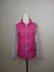 ヴィンテージ PUMA グレー ピンク ウィンドブレーカー ピンターカル ギャル スポーティー y2k ラブリー ヒップ 森ガール
