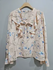 1+1 アプリコットピンク フリル ブラウス F