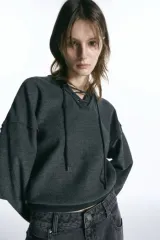 INSILENCE ウィメンズ レースアップ スウェットシャツ チャコール