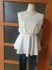 (新品) レース ヘムフリル ブラウス