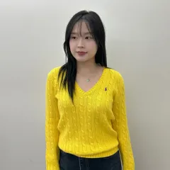 13473 - POLO RALPH LAUREN ポロラルフローレン イエロー ケーブル Vネック ニット