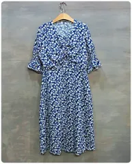 F JPN フラワー バスト シャーリング フリル 袖 シフォン ワンピース