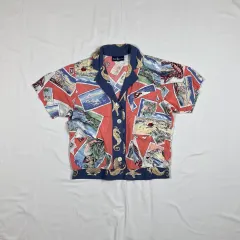 90s ポロラルフローレン ポストカード オールプリント レーヨン 半袖シャツ