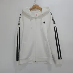 ルコックスポルティフ ロゴ LINE フード ジップアップ 白 M