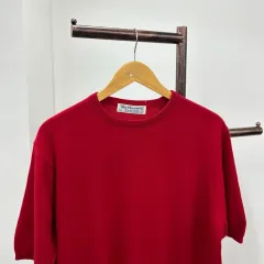 13741 - バーバリー レッド 半袖 ウールニット