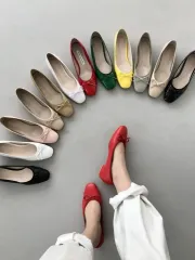 国内生産 パステル リボン フラットシューズ 靴