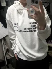 オーバーサイズ ホワイトメランジ レタリング フード付きTシャツ