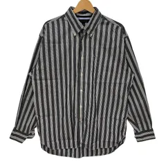 TOMMY HILFIGER トミーヒルフィガー 長袖シャツ ストライプ柄 ワンポイント刺繡 オーバーサイズ MAURITIUS製 Lサイズ グレー ホワイト