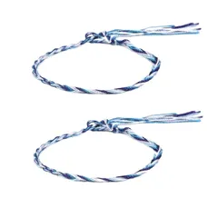 ミサンガ ブルー 青色 ブレスレット アンクレット リストバンド ユニセックス 手首 足首 エスニック 民族系 紐 ボーダー 編み込み サッカー メンズ レディース 2個セット