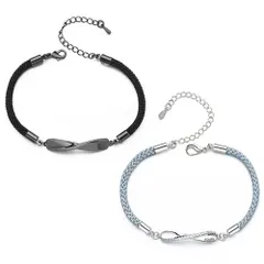 [YOLOO] ペア ブレスレット 編み込み紐チェーン カップルブレスレット 長さ調整可能 人気デザイン アクセサリー 記念日誕生日クリスマス プレゼント ギフトボックス付き 2個セット