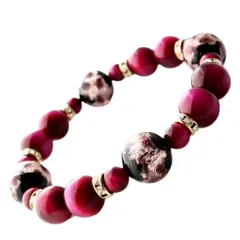 [GOLD STONE] 光る ホタルガラス ピンク ブレスレット 沖縄 パワーストーン 内径 約16.5cm