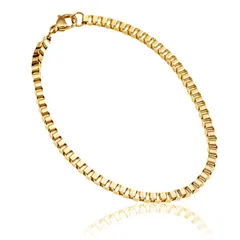 ブレスレット メンズ レディース つけっぱなし ステンレス ベネチアンチェーン チェーンブレスレット ボックスチェーン 四角 チェーン 鎖 細め ゴールド 3mm 19cm シンプル (19cm, ゴールド3mm(B))