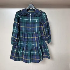 120)ビーンポールキッズ フリルカラー チェック ワンピース