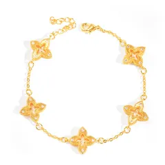 [Tessalyn] 女性用四つ葉のクローバーブレスレットキュービックジルコニアをちりばめた18Kゴールドの幸運の四つ葉のクローバーブレスレットエレガントなチェーン女性の少数の贅沢で洗練された手飾り（金）