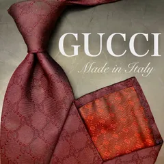 【美品】GUCCI ネクタイ 格子柄 チェック ボルドー 赤 GGロゴ 光沢感