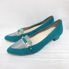 ルタロン Le Talon 美品 スエード調 パンプス チェック柄 23.5cm 緑 グリーン 靴 シューズ