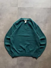 L.L.Bean エルエルビーン Vネック コットンニット セーター M 緑系
