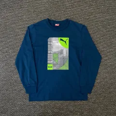 PUMA(プーマ) ロゴ プリント 青 長袖 スリーブ T シャツ