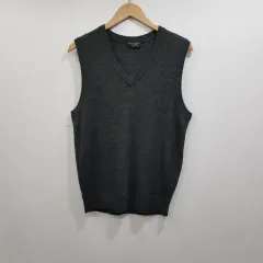 ヴィンテージ オム Vネック ベスト チャコール ウール ニット BEST メンズL H122