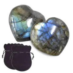 Loveril ラブラドライト 天然石 ハート型 （小） 3?3.5cm 虹色 パワーストーン お守り ヒーリング 癒し (2個セット)