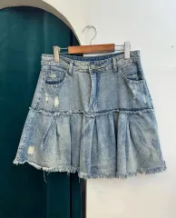 デニムスカート プリーツ 裾 ダメージ