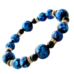 [GOLD STONE] 光る ホタルガラス ブルー ブレスレット 沖縄 パワーストーン 内径 約16.5cm