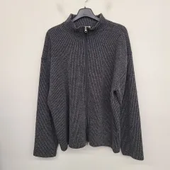 120/4XL バイウール モノ ツーウェイ ゴージ ニット ジップアップ カーディガン