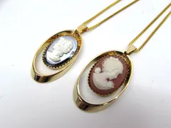カメオ ペンダント ネックレス 2点おまとめセット 女性の横顔 スチール ゴールド色 樹脂 プラスチック アクセサリー 服飾小物 保管22