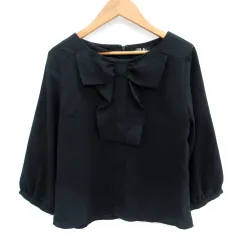 ジルバイジルスチュアート JILL by JILLSTUART カットソー 七分袖 ラウンドネック ボーダー柄 リボン S 黒 ブラック /SM29のサムネイル