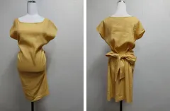 日本輸入ヴィンテージ NOLLEYS 黄色 リネンワンピース ミディ丈 5566