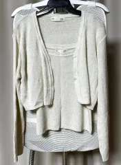 レディース 薄い ニット ノースリーブカーディガン セット アイボリー (free)