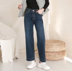 裏起毛 セミワイド Secret Honey(シークレットハニー) バンディング デニム パンツ