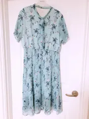 (77サイズ)半袖 シフォン ボタン ロング丈ワンピース 半袖 フリル リボン フレア 夏 ONE PIECE