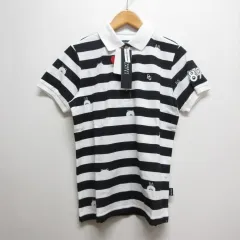 パーリーゲイツ PEARLY GATES × LINE FRIENDS ゴルフウェア 半袖 ポロシャツ 1 白×黒 ボーダー柄 コットン ラインフレンズ 日本製 タグ付き