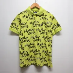 パーリーゲイツ PEARLY GATES ゴルフウェア 半袖 ポロシャツ 4 黄 イエロー ロゴ総柄 日本製 正規品