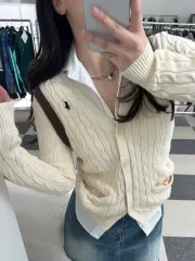 ポロラルフローレン アイボリー Vネック ケーブルニット カーディガン