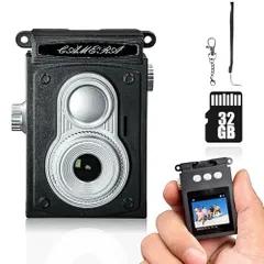 ミニレトロカメラ デジタルトイカメラ 1.3インチ画面 1080P 広角レンズ 32GBカード付属 撮影・動画機能 キーホルダーセット Type-C充電 軽量 レトロ 修学旅行 学生 初心者 (ブラック)ｍａ