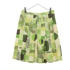 Banana Republic バナナリパブリック シルク 花柄 総柄 ミディ丈 裏地付き プリーツスカート S グリーン系 レディース 古着