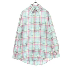 Brooks Brothers ブルックスブラザーズ リネン チェック柄 マルチカラー 長袖 ボタンダウンシャツ S グリーン系 メンズ 古着