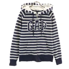 GAP ギャップ ボーダー 長袖 ジップパーカー M ネイビー系 レディース 古着