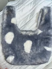 (新品) グレー ドット ファー バッグ