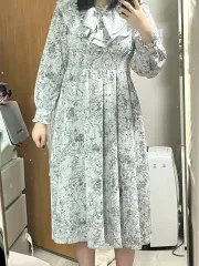 EBLIN evelyn 長袖 ロング丈ワンピース グレー