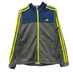 アディダス グレーネイビー フード WHO 蛍光3本線 ジャージ トラックジャージ トップス 85