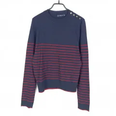 ZARA(ザラ) レディース シルバー ストライプ ロングスリーブニット T シャツ ネイビー ( HU34355 )