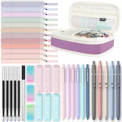 Four Candies 文房具セット 筆箱 蛍光ペン ボールペン 0.5 & 0.7&0.9mmシャープペンシルセット 学用品 学生 文具 入学準備 誕生日 入学祝い プレゼント 女の子 男の子 人気 おしゃれ かわいい パープルri