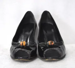Gucci/女性用バンブー装飾エナメルオープントゥシューズ (サイズ) 230 ) 純正