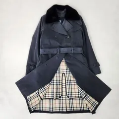 BURBERRY LONDON　トレンチコート　ミンク襟　ライナー付き　3way　ノバチェック　ロング丈　ダークグレー　38　L相当